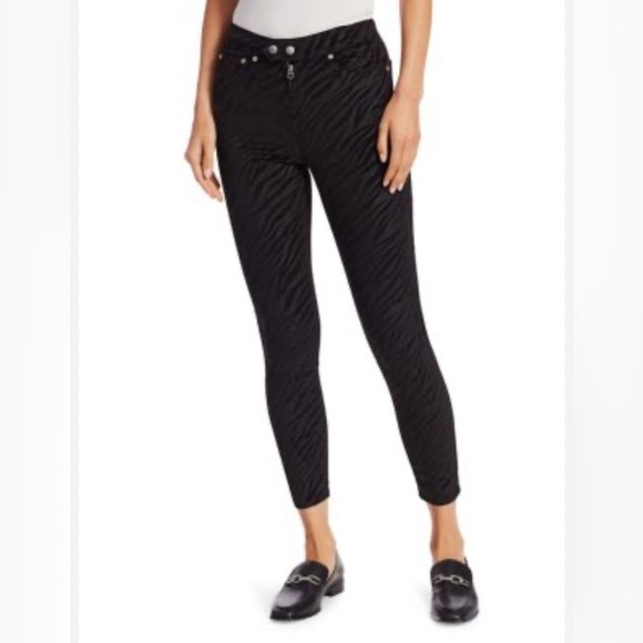 RAG & BONE Black Nina Zebra Stripe Skinny Ankle Jeans Sz 27 Exposed Zip Hi Rise - Picture 1 of 16